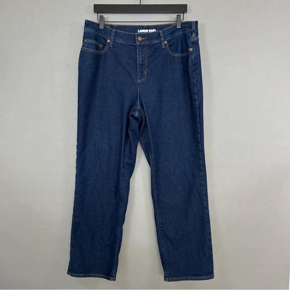 Lands' End Women's Blue Flannel Lined Straight Leg Jeans